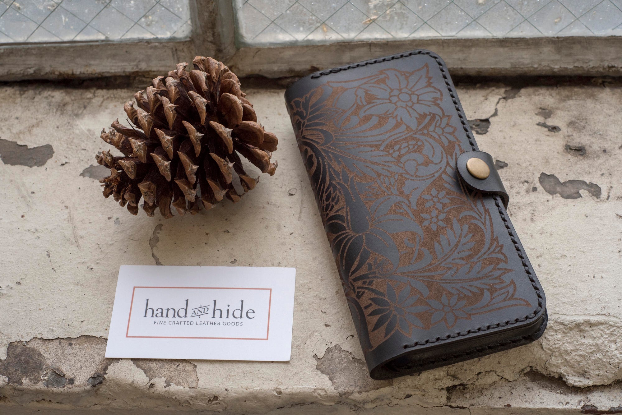 Hand and Hide custom leather phone wallets
