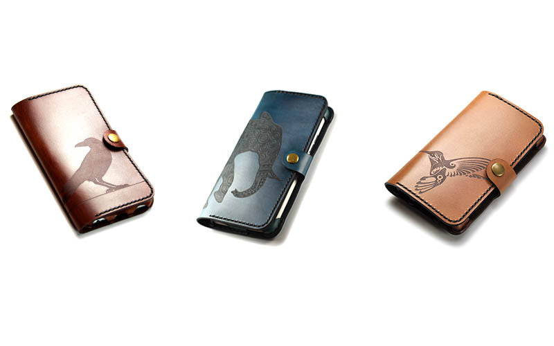 Hand and Hide Leather Phone Wallets with Laser Engravings