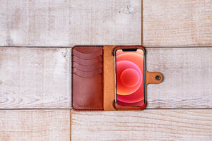 iPhone 13 Mini Leather Phone Wallet | Chestnut
