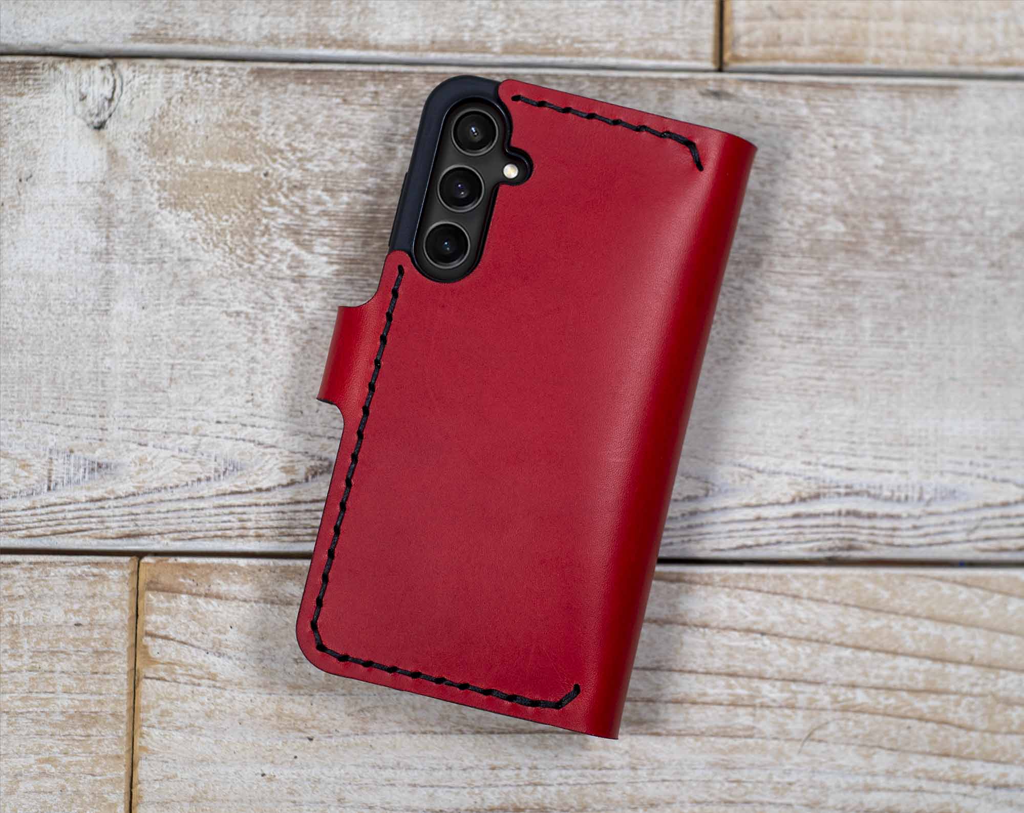Hand and Hide Customizable Leather Phone Case for Galaxy S25 Edge Galaxy S25 Ultra / Red