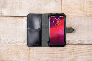 Hand and Hide Moto Z3 Leather Phone Wallet | Black
