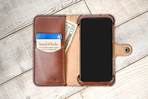 a wallet with a phone inside of it