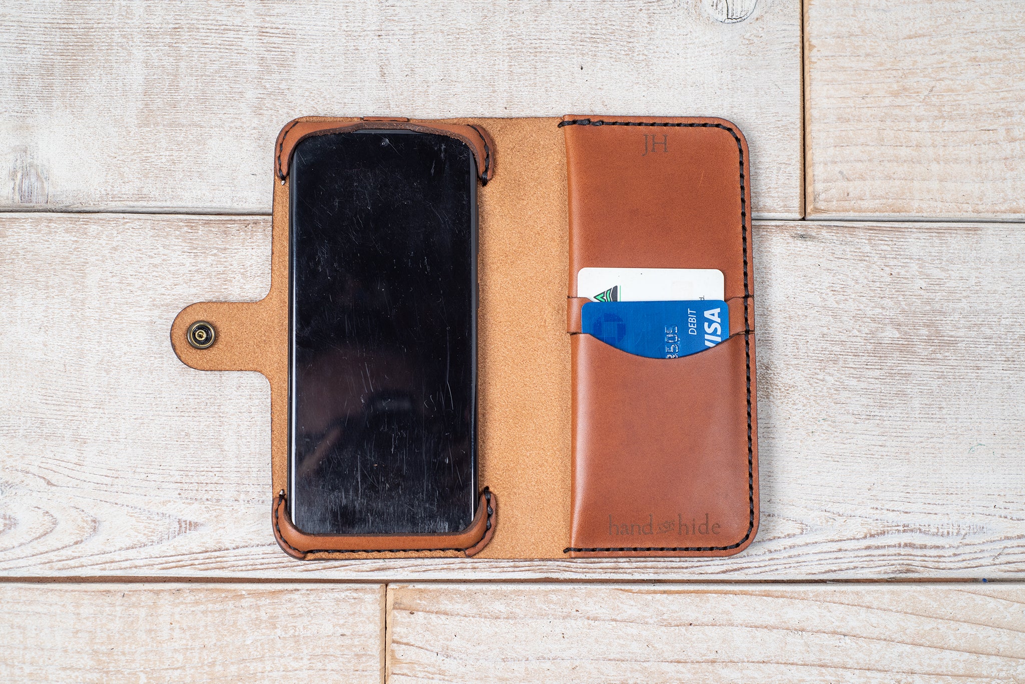 Hand and Hide Custom Leather Left-Handed Wallet Phone Case - Hand