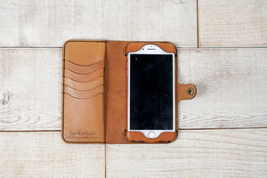 iPhone 7 Plus or 8 Plus Leather Phone Wallet | English Tan