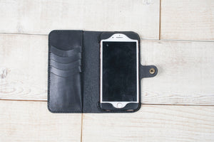iPhone 7 Plus or 8 Plus Leather Phone Wallet | Black