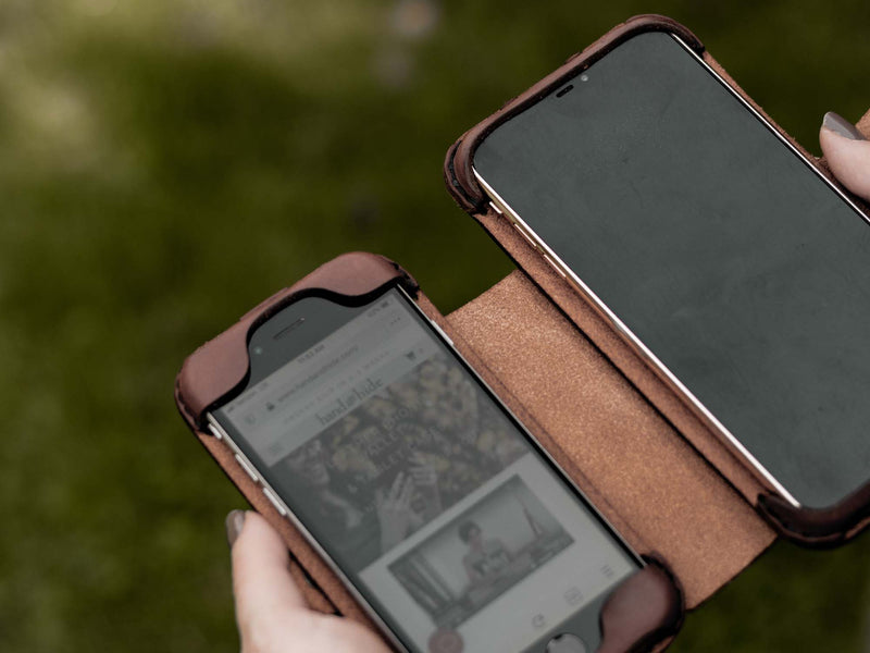 double phone case in red leather