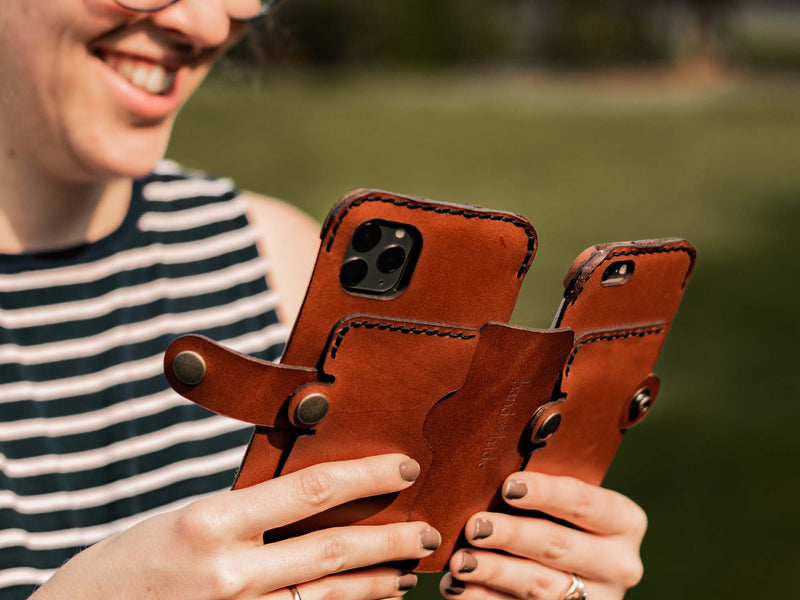 double phone case in red leather