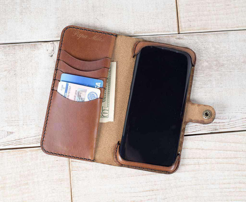 classic wallet case shown in chestnut with extra card slots